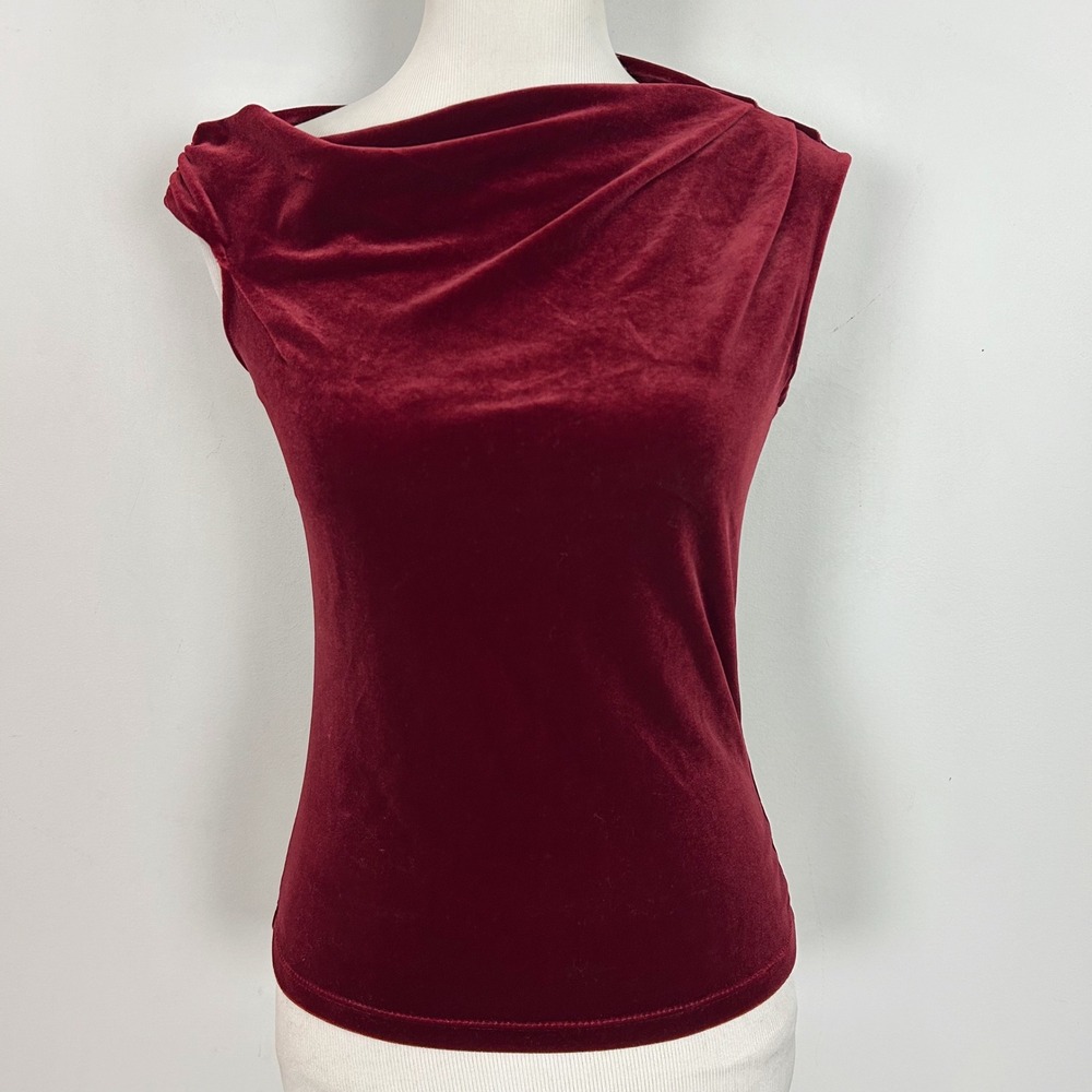 New WHBM Red Velvet Top OTS Aymmetric Neckline Holiay Size XS